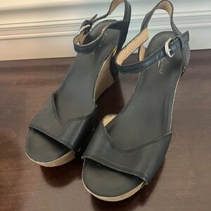 Lucky Brand Black Wedge Sandals with Ankle Strap